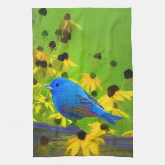 インディゴ絵画バンティング – Bird Art キッチンタオル (縦)