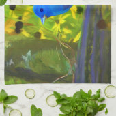 インディゴ絵画バンティング – Bird Art キッチンタオル (折り畳み)