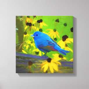 インディゴ絵画バンティング – Bird Art キャンバスプリント