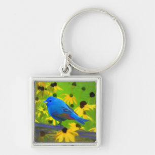 インディゴ絵画バンティング – Bird Art キーホルダー