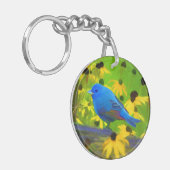 インディゴ絵画バンティング – Bird Art キーホルダー (正面左)
