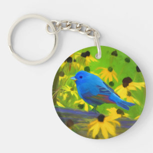 インディゴ絵画バンティング – Bird Art キーホルダー