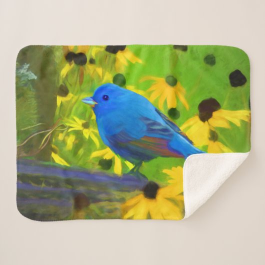 インディゴ絵画バンティング – Bird Art シェルパブランケット (正面(横))