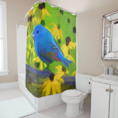 インディゴ絵画バンティング – Bird Art シャワーカーテン (インサイチュ)