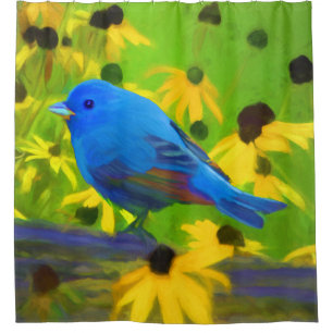 インディゴ絵画バンティング – Bird Art シャワーカーテン