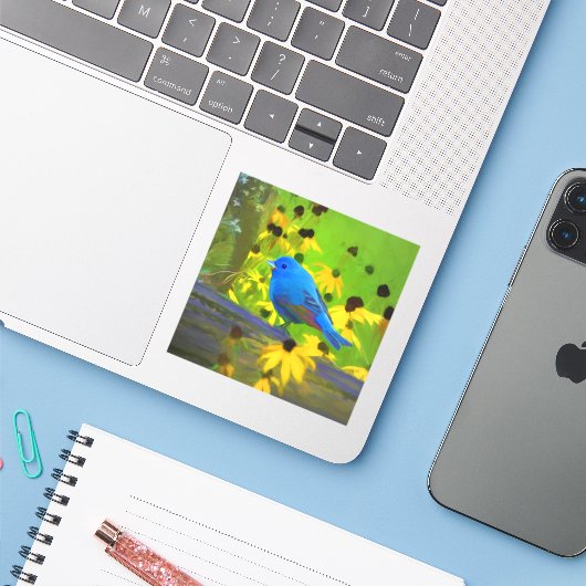 インディゴ絵画バンティング – Bird Art シール (ノートパソコンとiPhone)