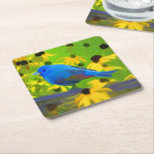 インディゴ絵画バンティング – Bird Art スクエアペーパーコースター (アングル)