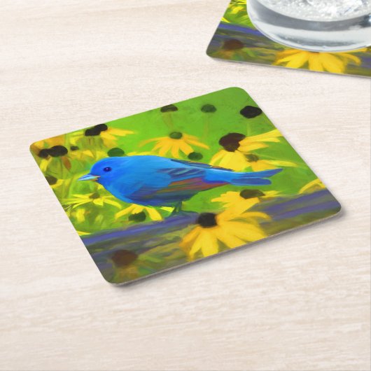 インディゴ絵画バンティング – Bird Art スクエアペーパーコースター (アングル)