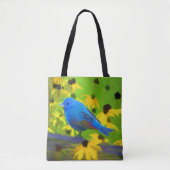 インディゴ絵画バンティング – Bird Art トートバッグ (正面)