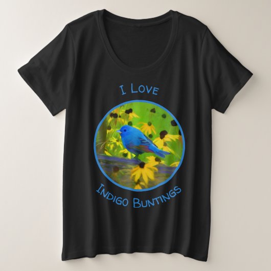 インディゴ絵画バンティング – Bird Art プラスサイズTシャツ (デザイン正面)