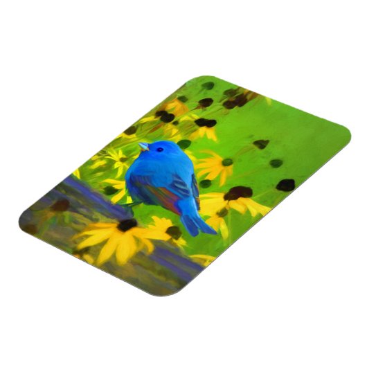 インディゴ絵画バンティング – Bird Art マグネット (左側)