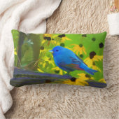 インディゴ絵画バンティング – Bird Art ランバークッション (ブランケット)