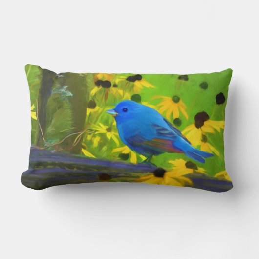 インディゴ絵画バンティング – Bird Art ランバークッション (正面)