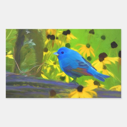 インディゴ絵画バンティング – Bird Art 長方形シール (正面)