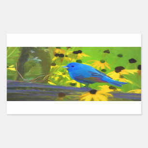 インディゴ絵画バンティング – Bird Art 長方形シール