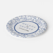 インディゴ葉ブルブルーモダンフローラ結婚の ペーパープレート (アングル)