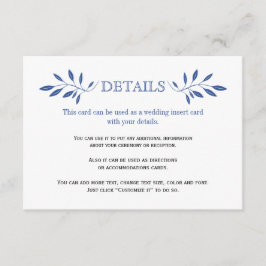 インディゴ葉ブルーのパタ結婚ーンの挿入カード エンクロージャーカード