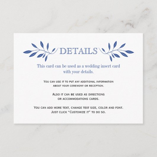 インディゴ葉ブルーのパタ結婚ーンの挿入カード エンクロージャーカード (正面)