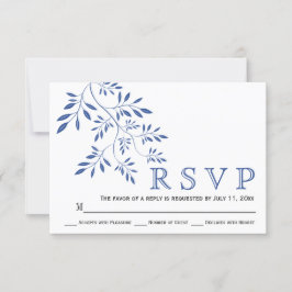 インディゴ葉ブルーフローラ結婚式RSVP 出欠カード
