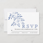 インディゴ葉ブルーフローラ結婚式RSVP 出欠カード (正面)