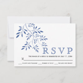 インディゴ葉ブルーフローラ結婚式RSVP 出欠カード