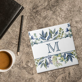 インディゴ葉ブルー縁どモノグラム タイル