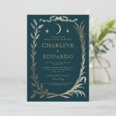 インディゴ金ゴールドアイビーオーナメント結婚式招待状 招待状 (スタンド正面)