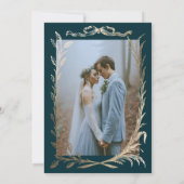 インディゴ金ゴールドアイビーオーナメント結婚式招待状 招待状 (裏面)