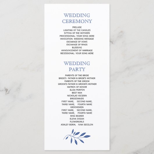 インディゴ離れブルーパタン結婚式 プログラム (裏面)