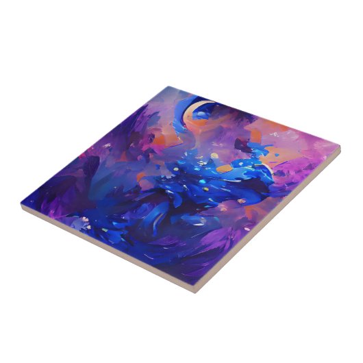 インディゴ鮮やかネイビーファンタジー抽象芸術 タイル (側面)