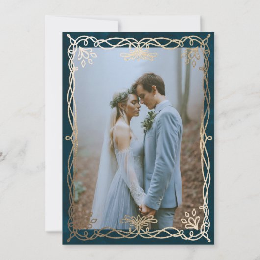 インディゴ オーナメント 中世 ゴールド アイビー ウェディング セーブザデート (裏面)