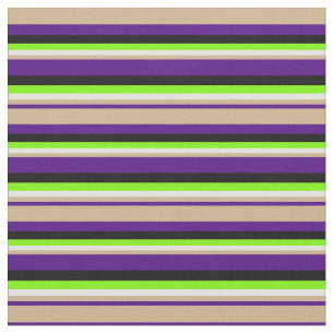 インディゴ、タン、ライトシアン、緑と黒の線 ファブリック