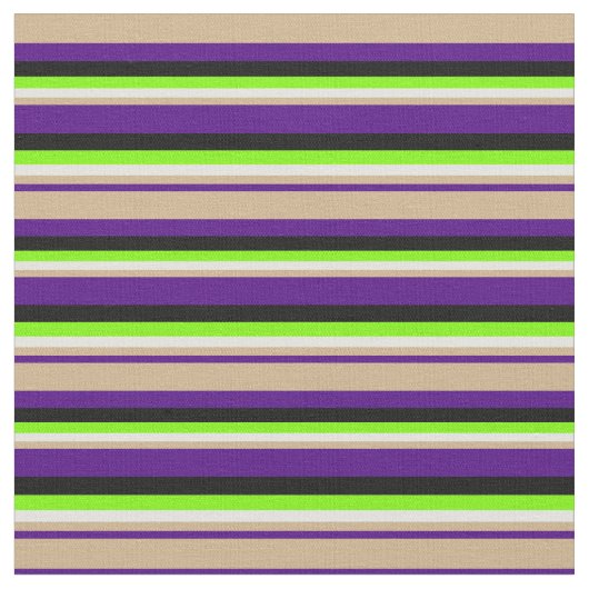 インディゴ、タン、ライトシアン、緑と黒の線 ファブリック (クローズアップ)