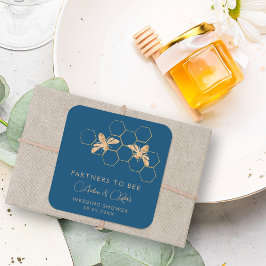 インディゴ&ハニカムゴールデンビーウェディングシャワー スクエアシール