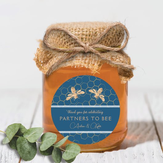 インディゴ&ハニカムゴールデンビーウェディングシャワー ラウンドシール