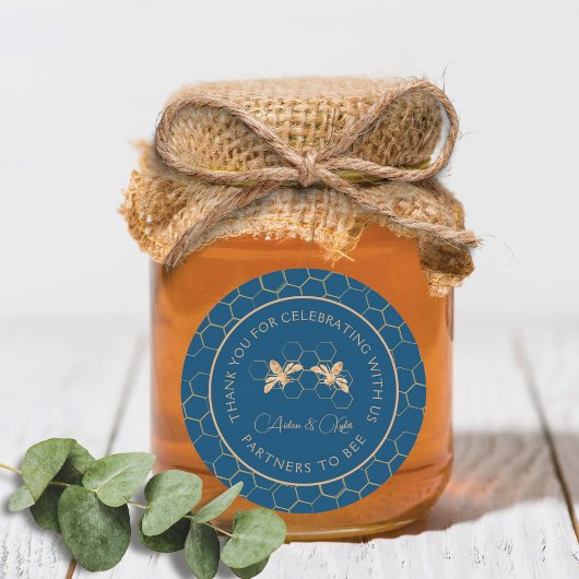 インディゴ&ハニカムゴールデンビーウェディングシャワー ラウンドシール