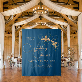 インディゴ&ハニカムビーウェディングシャワーウェルカムサイン タペストリー