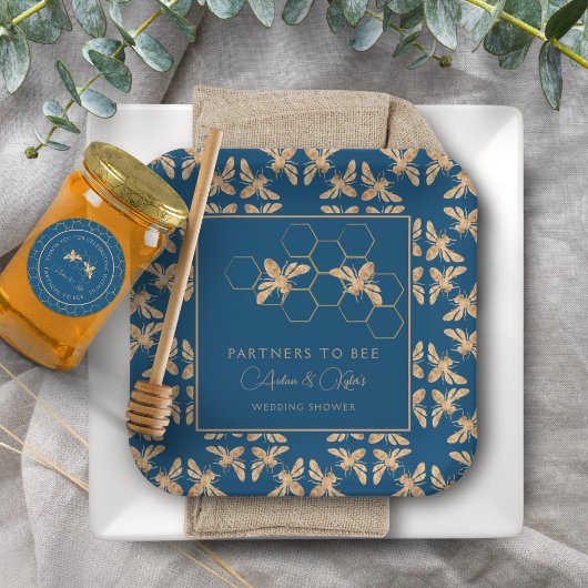 インディゴ＆ハニカム ゴールデンビー ウェディングシャワー ペーパープレート