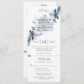 インディゴ フラワーの結婚式招待状（RSVP付き） 招待状 (正面/裏面)