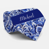 インディゴ フラワーモノグラム ネクタイ (ロール)