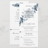 インディゴ フラワー ウェディング インビテーションに RSVP 付 招待状 (正面/裏面)