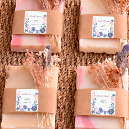 インディゴ ブラッシュ フラワーズ ブライダル シャワー カスタマイズ スクエアシール