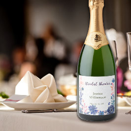 インディゴ ブラッシュ フラワーズ ブライダル シャワー カスタマイズ スパークリングワインラベル