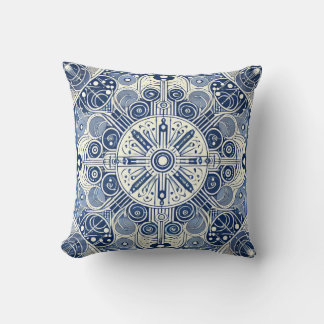 インディゴ&ホワイトシンメトリデザイン クッション