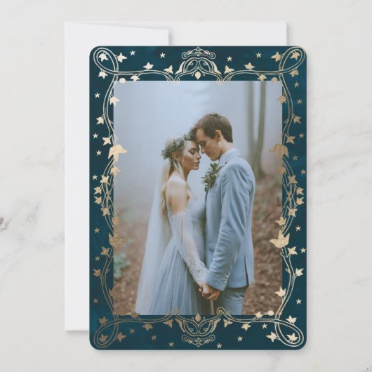 インディゴ・メディーバルゴールド・アイビー・ウェディング・インビテーション 招待状 (裏面)