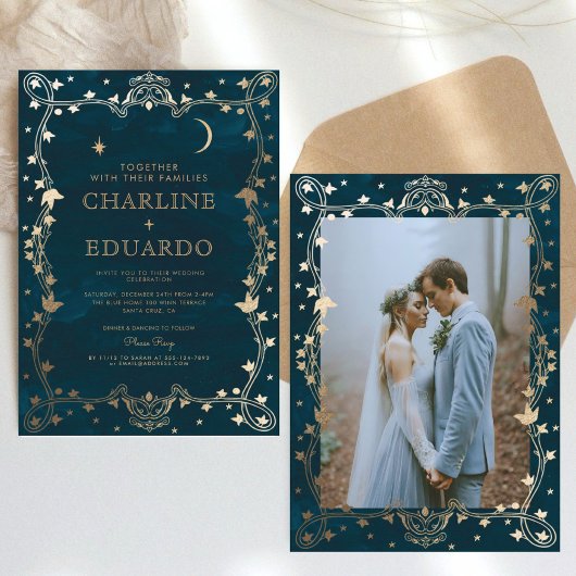 インディゴ・メディーバルゴールド・アイビー・ウェディング・インビテーション 招待状