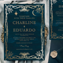 インディゴ・メディーバルゴールド・アイビー・ウェディング・インビテーション