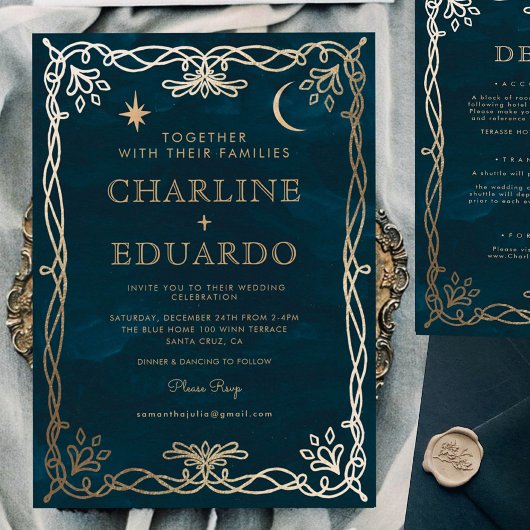 インディゴ・メディーバルゴールド・アイビー・ウェディング・インビテーション 招待状