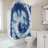 インディゴ・ラウンド。ボヘミア絞り染め。ブルー・サイ転がチデ シャワーカーテン (インサイチュ)
