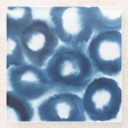インディジオウォーターカラープリントサークル ガラスコースター (正面)